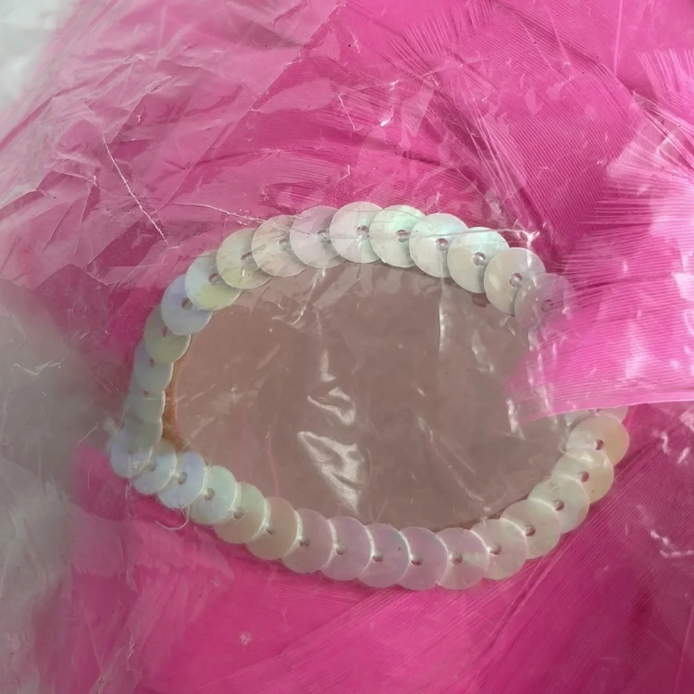 Feather sequin mask Halloween Mardi Gras theater costume pink embellished vtg
